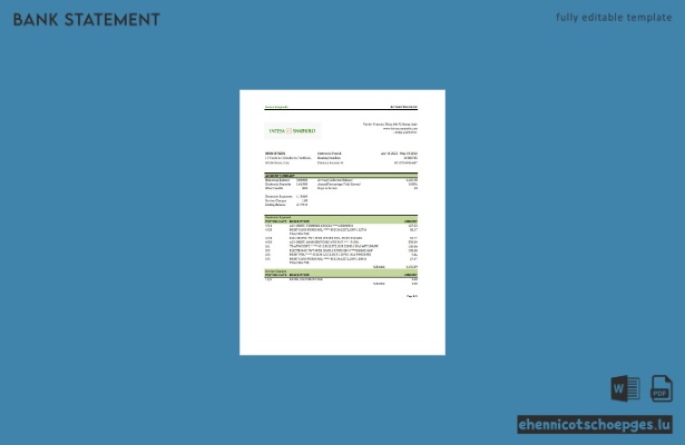 Excel-Beispielvorschau für einen Kontoauszug von Italien Intesa Sanpaolo